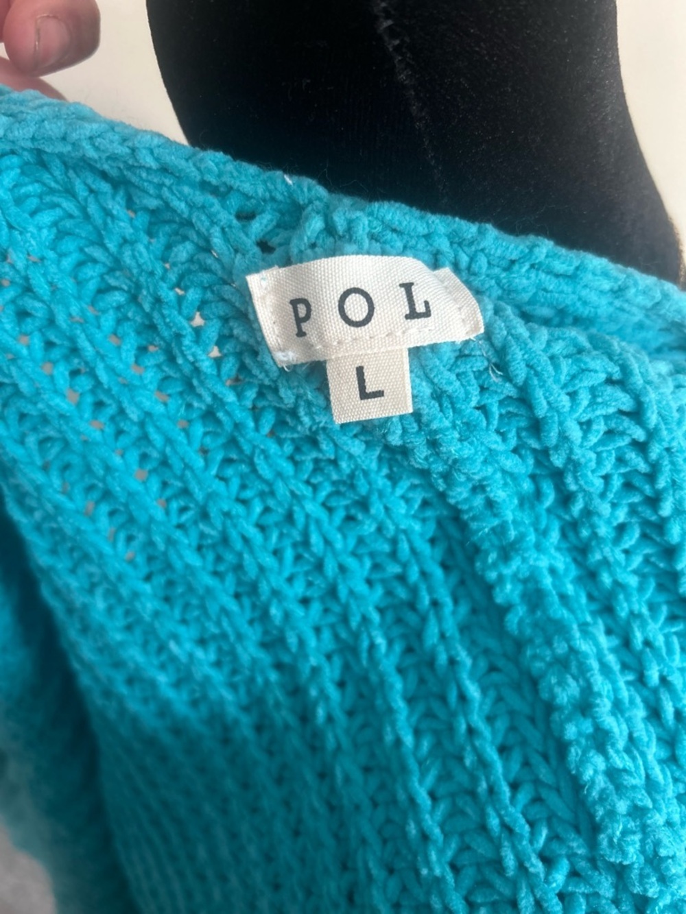 POL Teal-Turquoise Open-Front Chunky Knit Women's Cardigan Size Large Boho - Picture 2 of 7